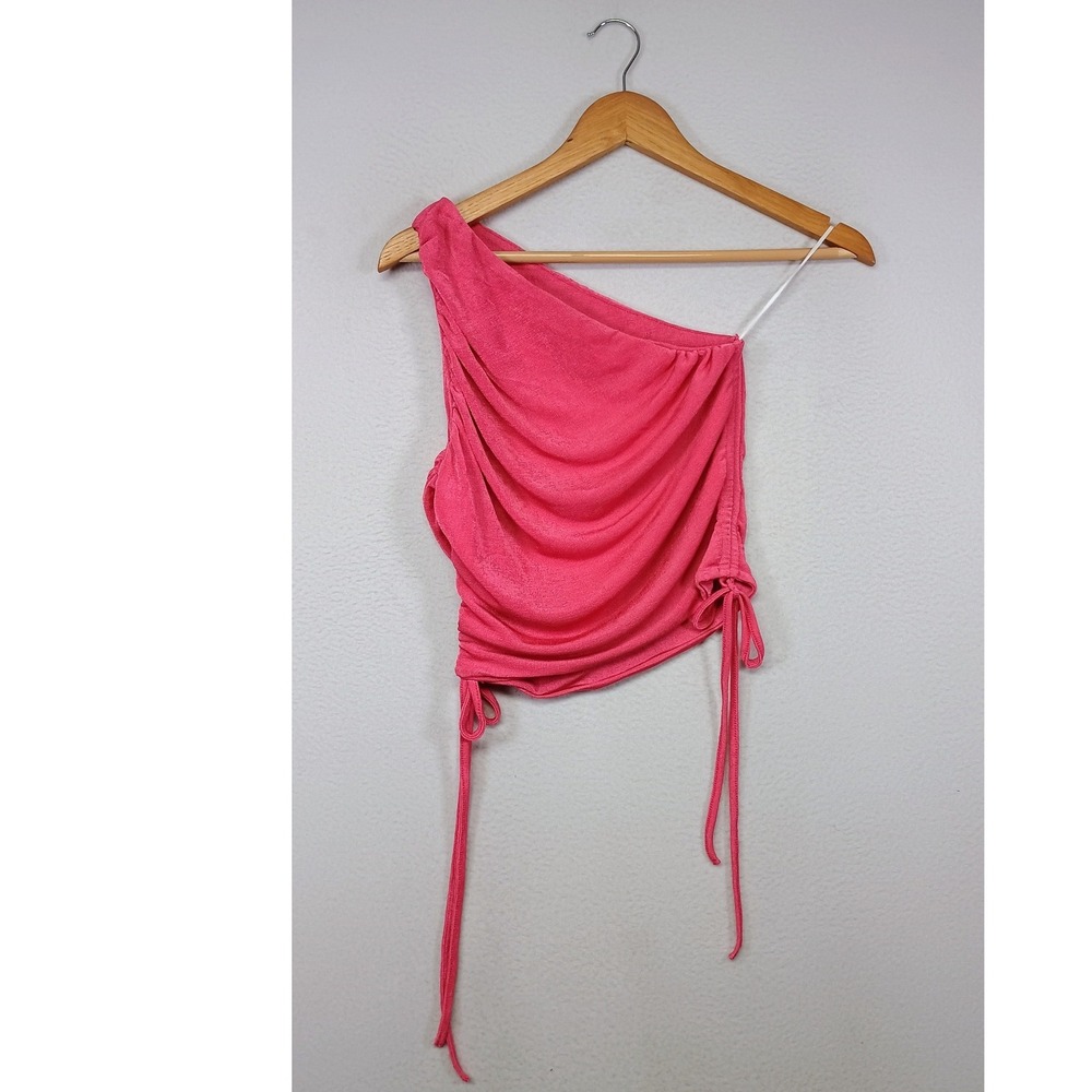 Barbiecore Y2K Mychaelo Womens Small Hot Pink One Shoulder Ruched Side Tie Top